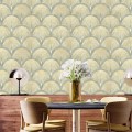 Vintage art deco wallpaper gold non metallic watercolor fans
