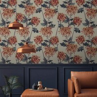 Vintage floral wallpaper Large flowers moody wall covering