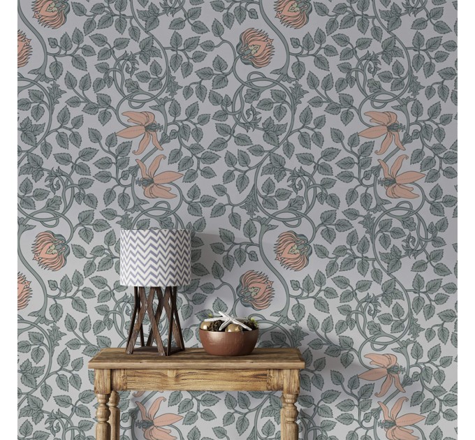 Vintage wallpaper botanical, flowers and leaves design