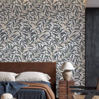 Wallpaper botanical leaves, vintage William Morris style