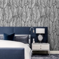 Minimalist wallpaper black and white large banana leaves