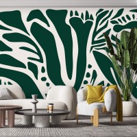 Wallpaper mural green white Abstract shapes wall decor