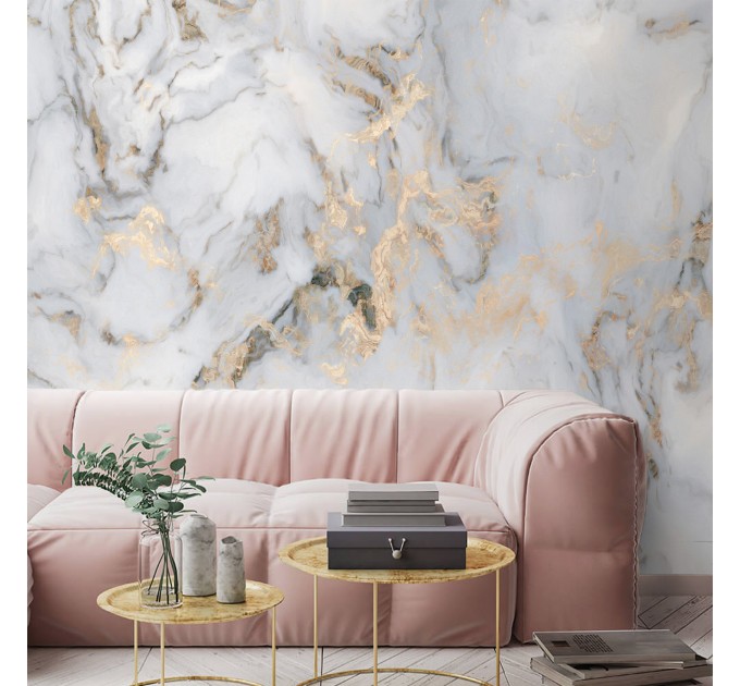 Abstract art wallpaper mural Marble stone white gold wall decor