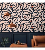 Abstract leaves wallpaper, modern floral wall covering