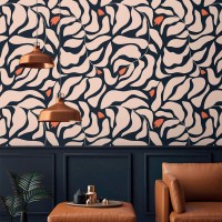 Abstract leaves wallpaper, modern floral wall covering