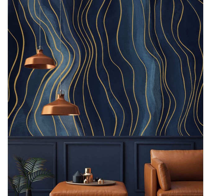 Abstract wallpaper mural Deep blue navy large art wall mural