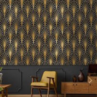 Art deco dark wallpaper arches black gold non metallic