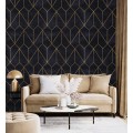 Geometric art deco wallpaper, black gold non metallic decor