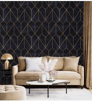 Geometric art deco wallpaper, black gold non metallic decor Geometric art deco wallpaper, black gold non metallic decor
