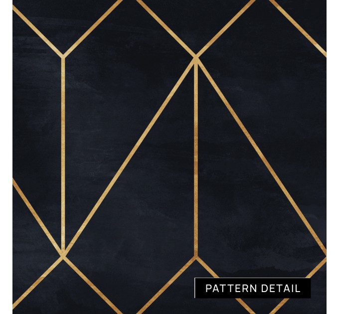 Geometric art deco wallpaper, black gold non metallic decor