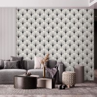 Art deco wallpaper fans, black and white modern pattern