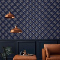 Art deco wallpaper dark blue fans geometric design
