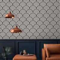 Elegant art deco wallpaper, bold black and white pattern