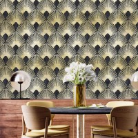 Art deco wallpaper fans black and gold non metallic decor