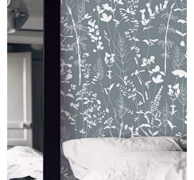 Botanical wallpaper herbs silhouette minimalist wall decor