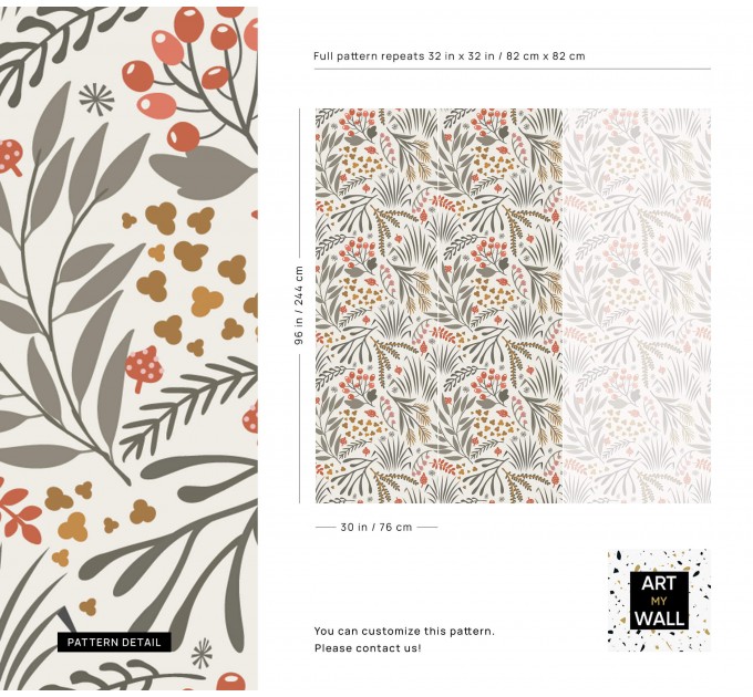 Scandinavian botanical wallpaper with floral & leaf pattern