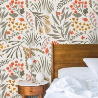 Scandinavian botanical wallpaper with floral & leaf pattern