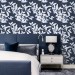 Dark botanical wallpaper white leaves on navy blue