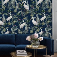 Elegant crane wallpaper – Botanical wall covering in blue