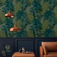 Moody fern wallpaper – Dark green forest leaves