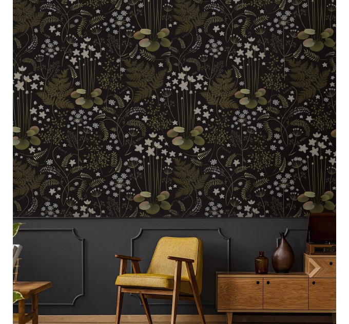 Dark floral wallpaper – Vintage botanical wall covering