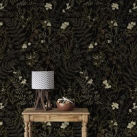 Dark botanical wall covering, moody fern plant wallpaper