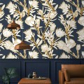 Dark elegant floral wallpaper, protea flowers wall decor