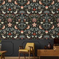 Dark vintage bird and floral wallpaper