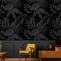Dark tropical wallpaper black large palm leaves