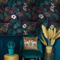 Dark tropical wallpaper exotic flowers and leaves