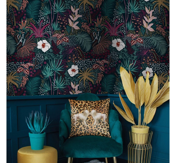 Dark tropical wallpaper exotic flowers and leaves