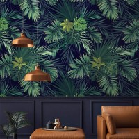 Dark tropical wallpaper large palm leaves wall mural