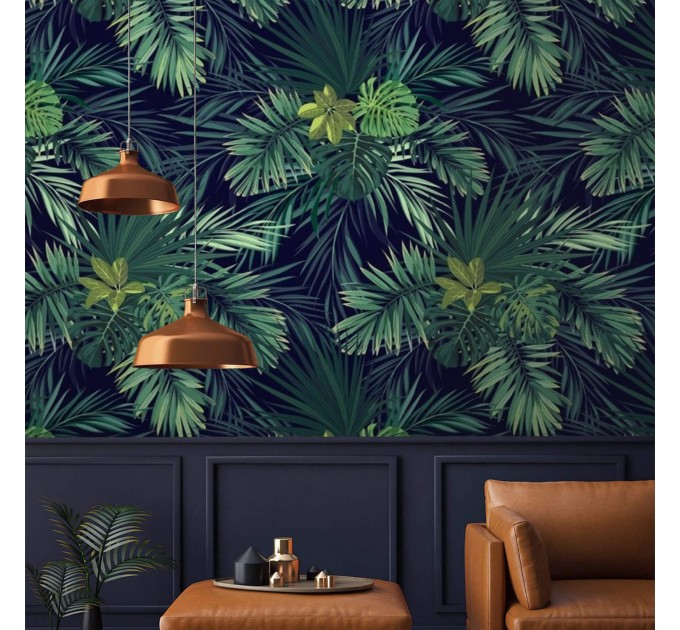 Dark tropical wallpaper large palm leaves wall mural