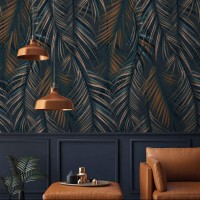 Dark tropical wallpaper large palm leaves wall covering