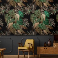 Tropical leaf wallpaper - Dark botanical wall covering