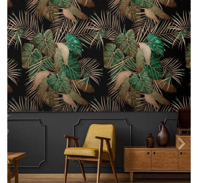 Tropical leaf wallpaper - Dark botanical wall covering