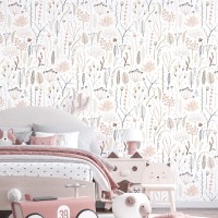 Delicate floral wallpaper Blush pink nursery baby girl room