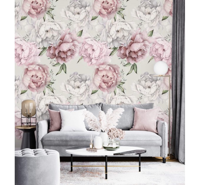Floral wallpaper Large peony pastel flowers wall covering