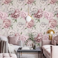 Floral wallpaper Large peony pastel flowers wall covering
