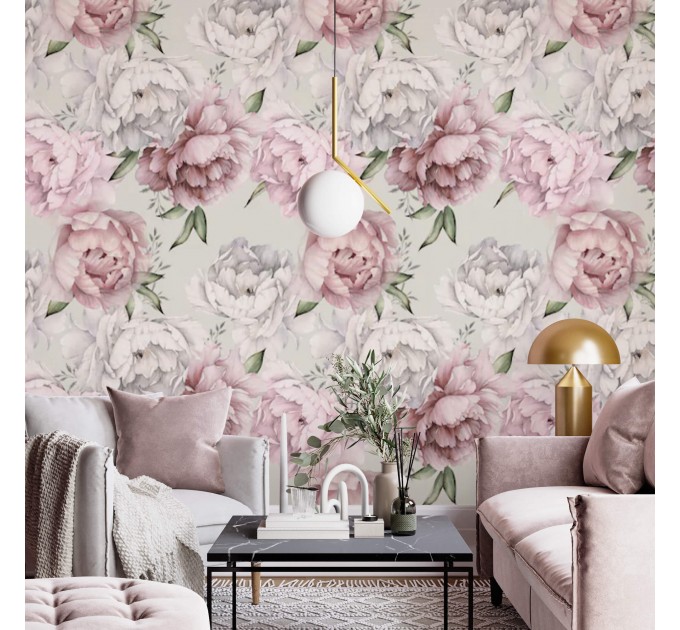 Floral wallpaper Large peony pastel flowers wall covering