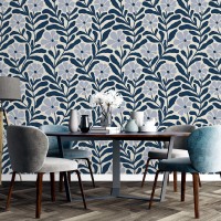 Floral wallpaper blue wildflowers and leaves