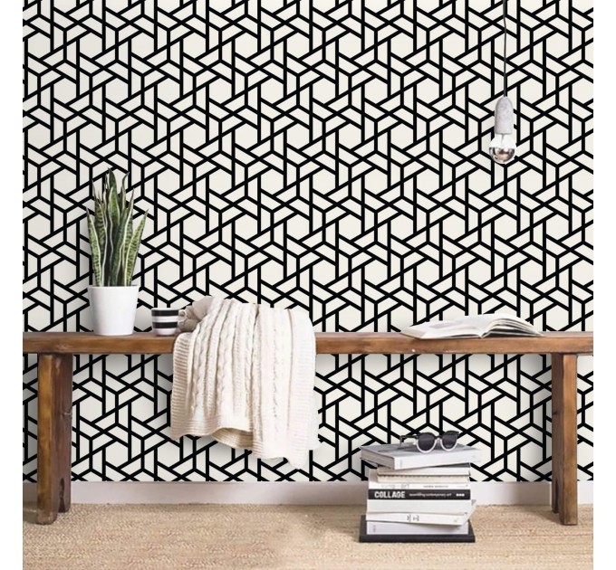 Geometric wallpaper black and white hexagones design