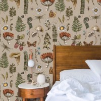 Mushroom botanical wallpaper, whimsical forest pattern