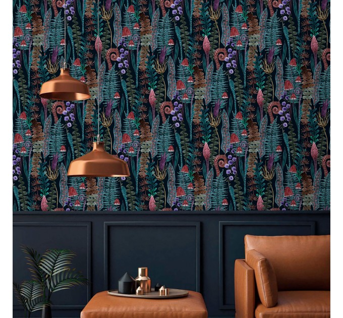Mushroom wallpaper dark botanical whimsical design