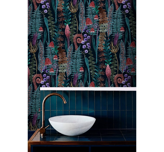 Mushroom wallpaper dark botanical whimsical design