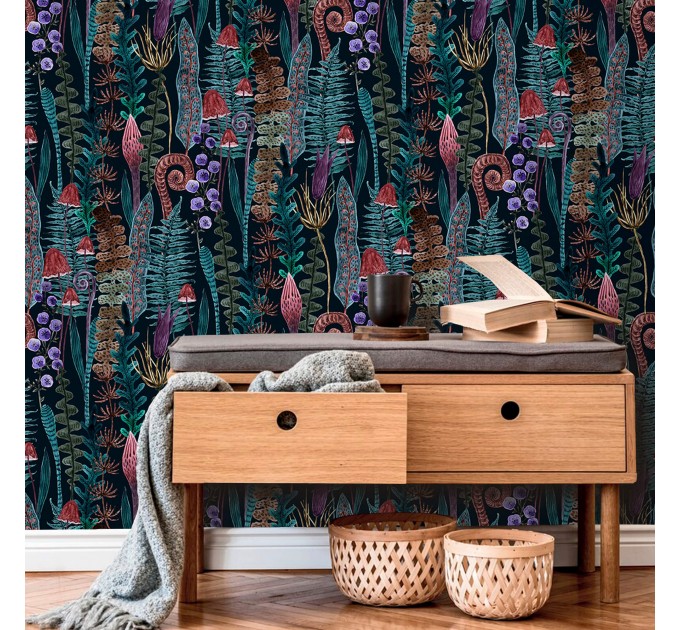 Mushroom wallpaper dark botanical whimsical design