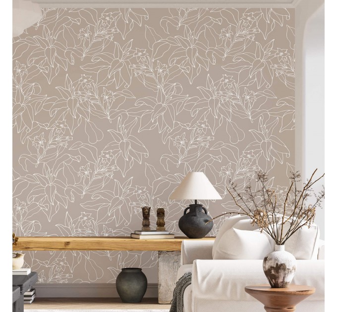Neutral wallpaper minimalist flowers and leaves