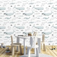 Sea animals wallpaper, kids wall covering narwhal and whale Sea animals wallpaper, kids wall covering narwhal and whale