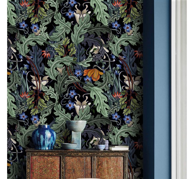 Vintage dark floral wallpaper botanical motives