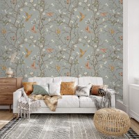 Wallpaper Chinoiserie style with hummingbirds